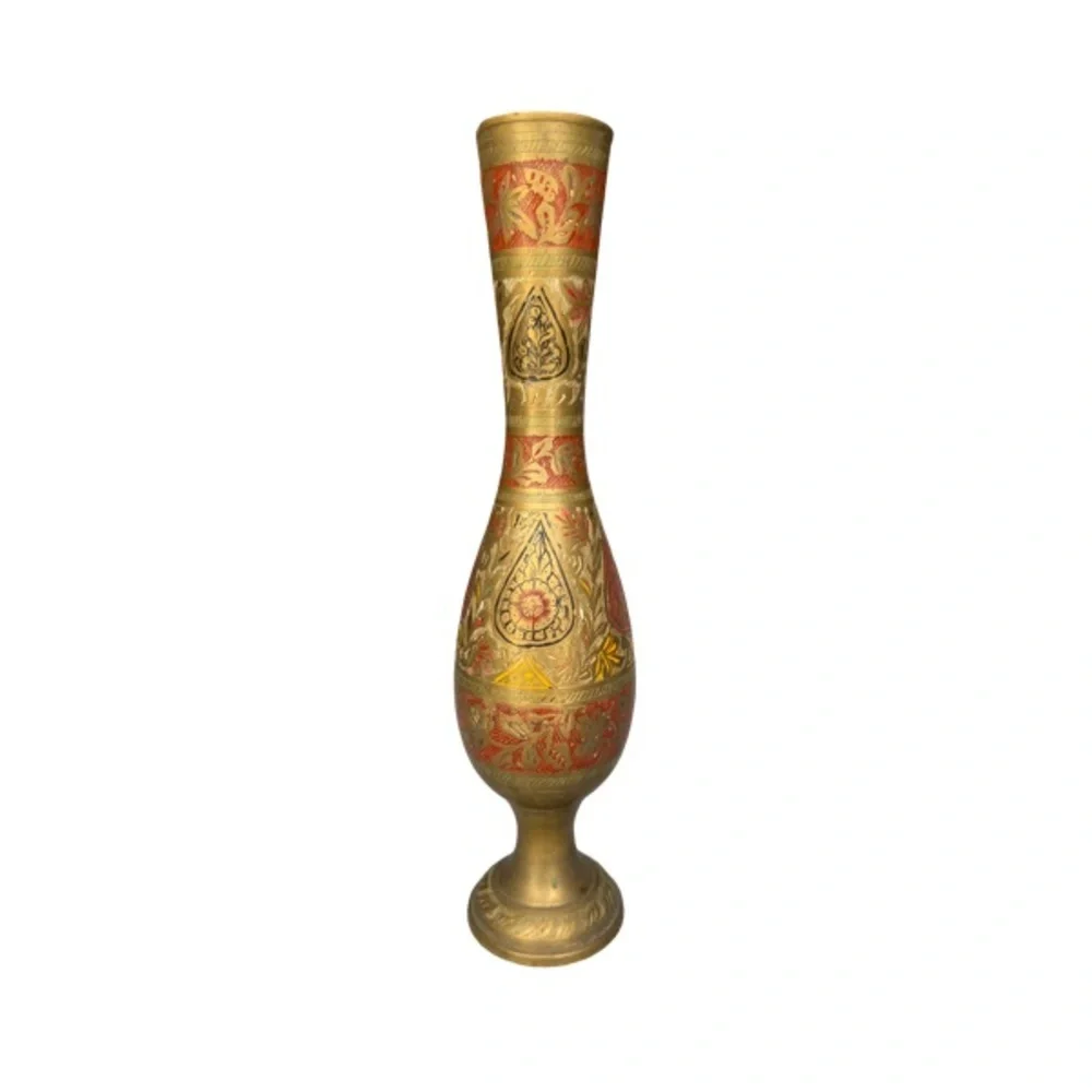 Vintage Etched Brass Decorative Vase